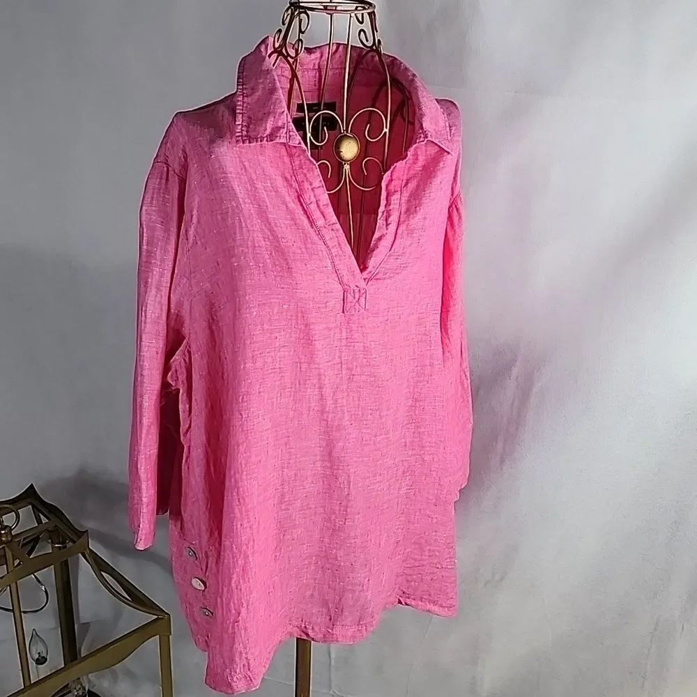 Linen Tahari Pink Tunic Mother Of Pearl Buttons